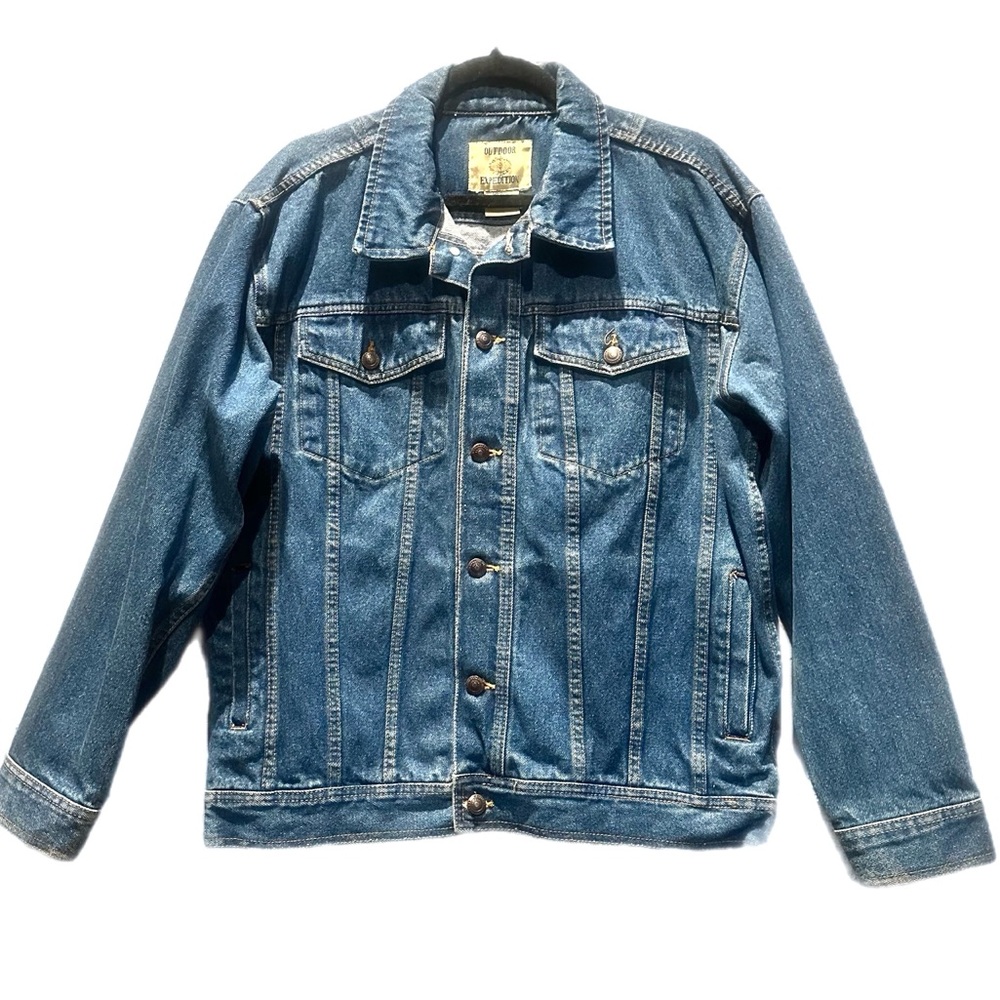 Mens size M Vintage Outdoor Expedition 100% cotton Denim Trucker Jacket